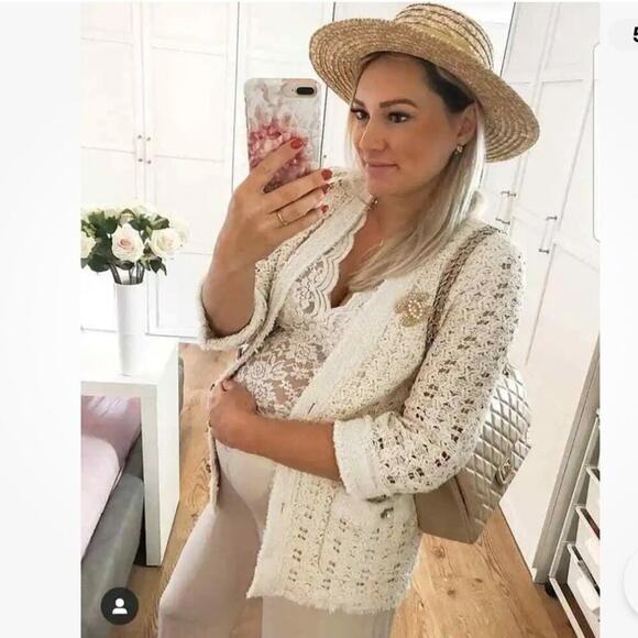 Zara TEXTURED WEAVE JACKET WITH JEWEL BUTTON Size Small - Picture 3 of 16